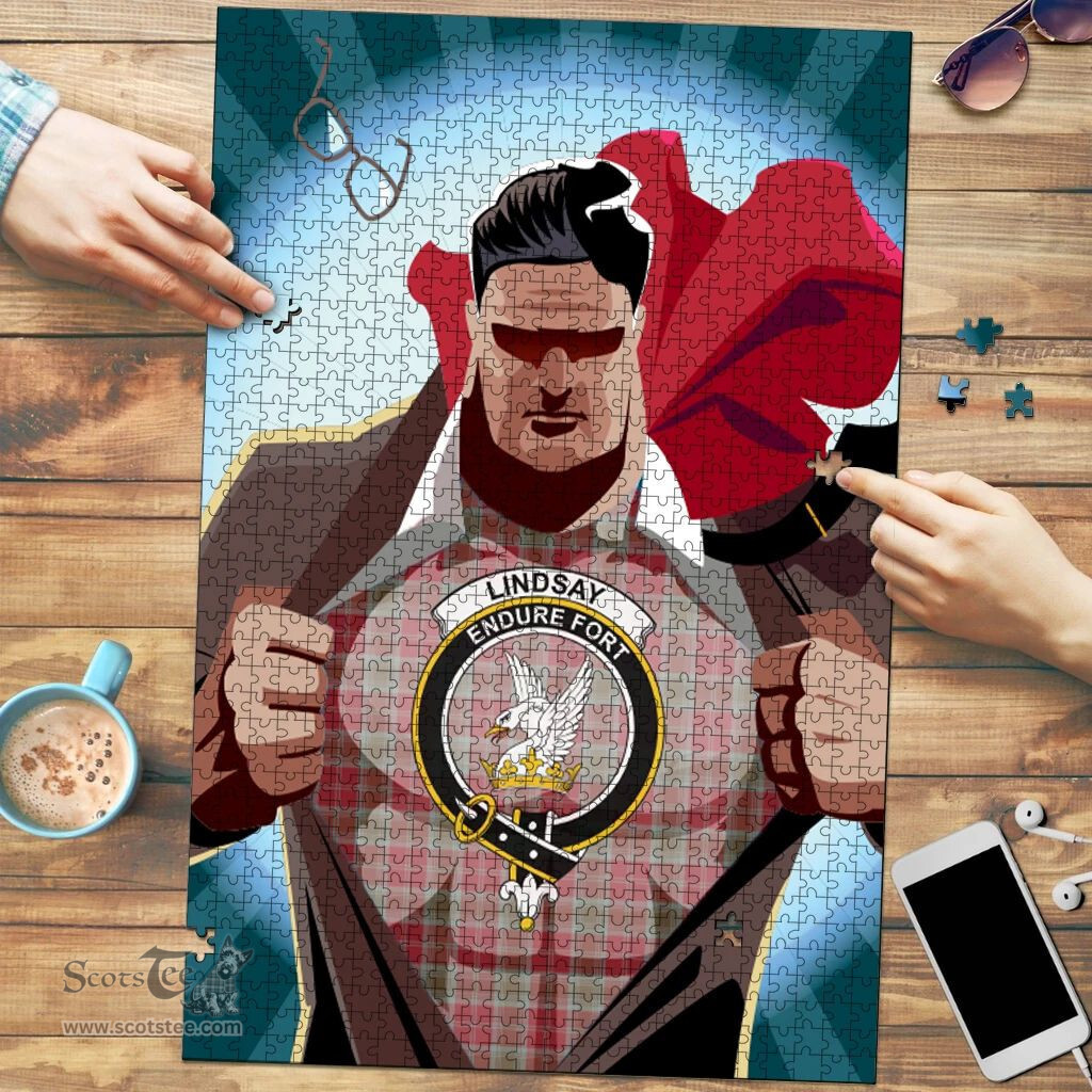 Scottish Lindsay Weathered Clan Tartan Puzzle - Supper Hero Style Scottish Plaid Tartan Plaid