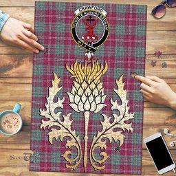 Scottish Crawford Ancient Clan Tartan Puzzle - Thistle Gold Style Scottish Plaid Tartan Plaid