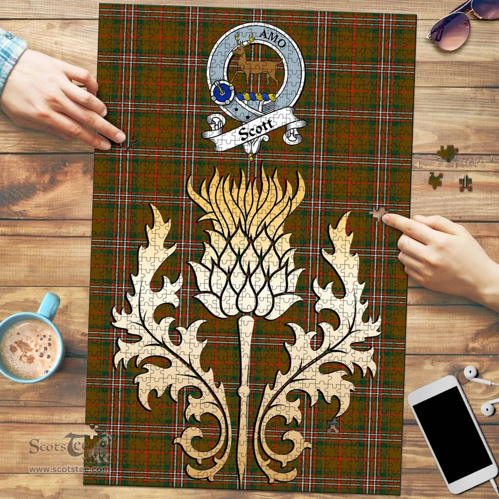 Scottish Scott Brown Modern Clan Tartan Puzzle - Thistle Gold Style Scottish Plaid Tartan Plaid