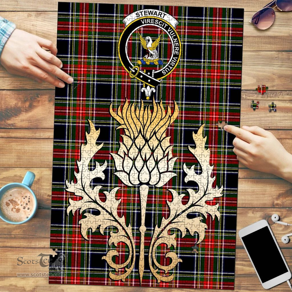 Scottish Stewart Black Clan Tartan Puzzle - Thistle Gold Style Scottish Plaid Tartan Plaid
