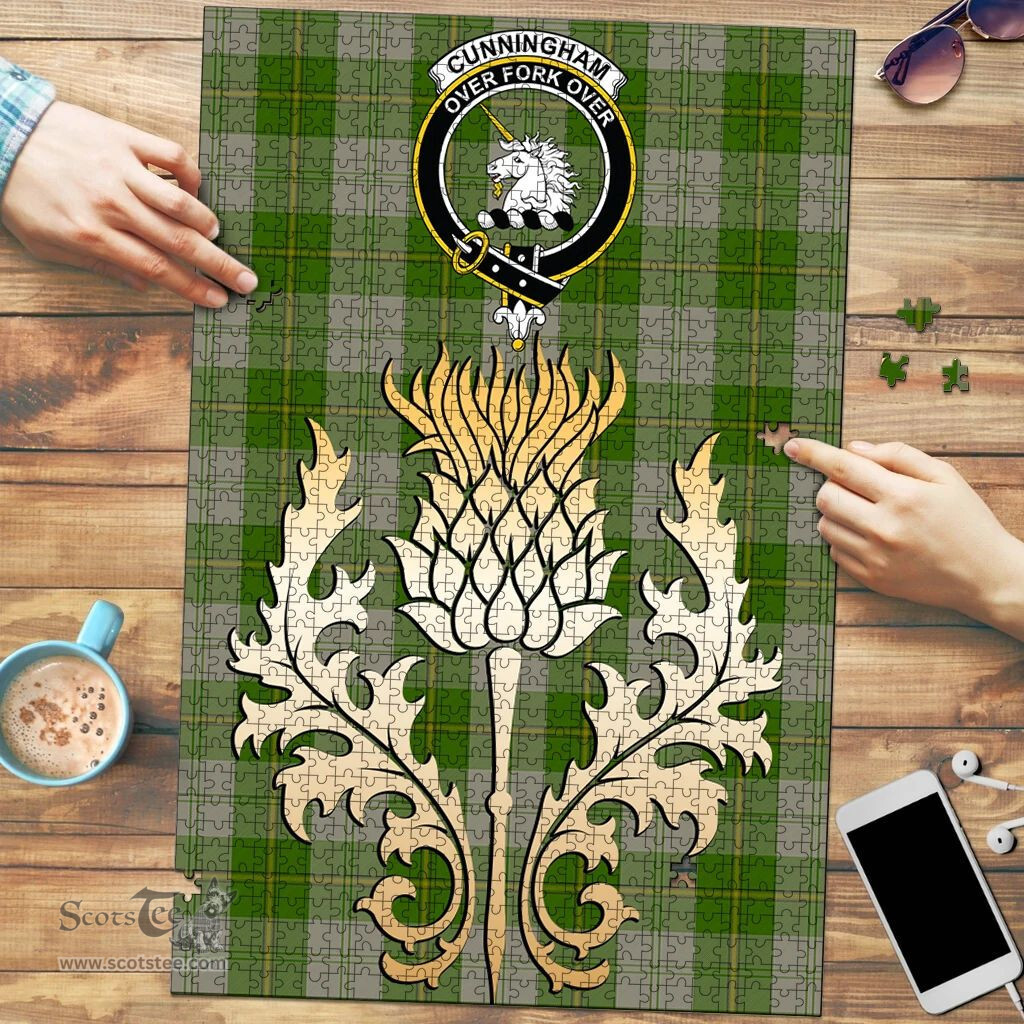 Scottish Cunningham Dress Green Dancers Clan Tartan Puzzle - Thistle Gold Style Scottish Plaid Tartan Plaid