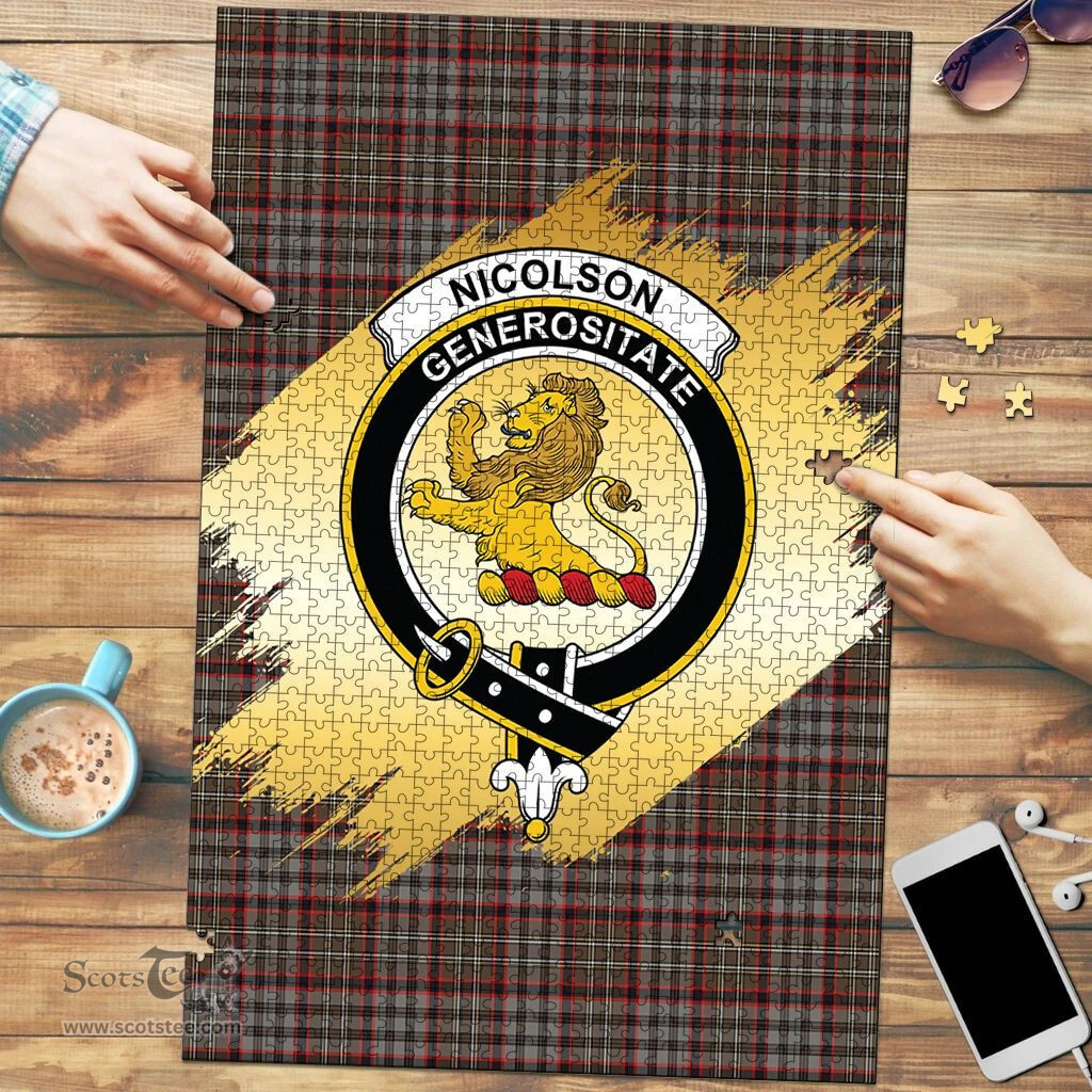 Scottish Nicolson Hunting Weathered Clan Tartan Puzzle - Gold Style Scottish Plaid Tartan Plaid