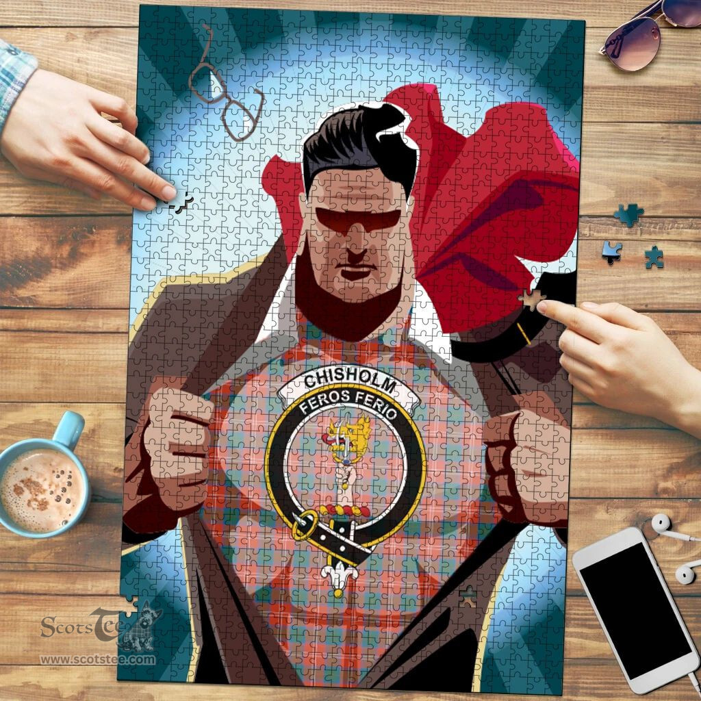 Scottish Chisholm Ancient Clan Tartan Puzzle - Supper Hero Style Scottish Plaid Tartan Plaid