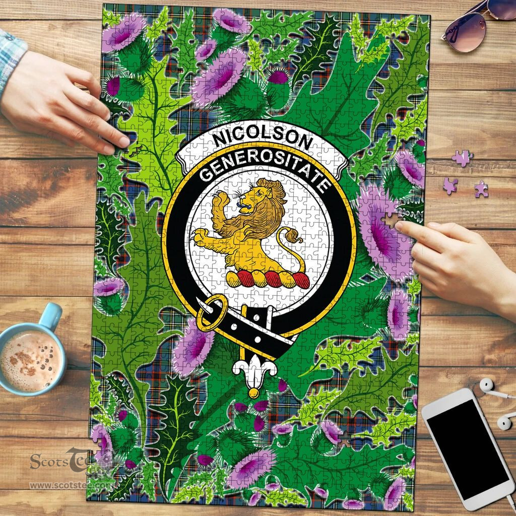 Scottish Nicolson Hunting Ancient Clan Tartan Puzzle - Thistle Pattern Style Scottish Plaid Tartan Plaid