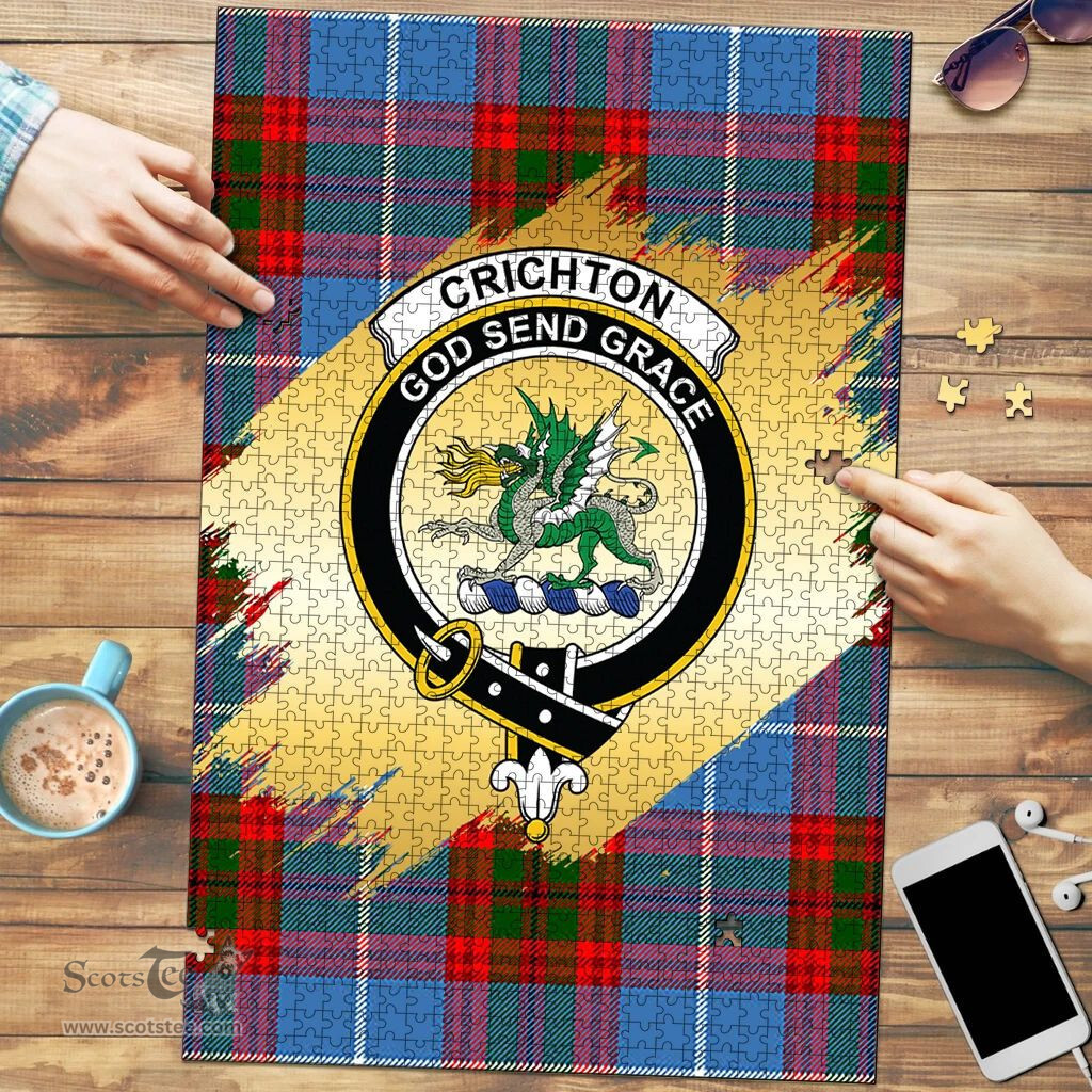 Scottish Crichton Clan Tartan Puzzle - Gold Style Scottish Plaid Tartan Plaid