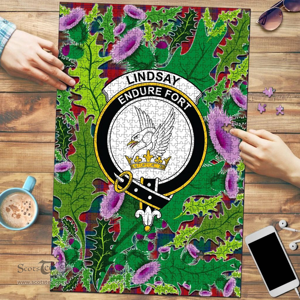 Scottish Lindsay Modern Clan Tartan Puzzle - Thistle Pattern Style Scottish Plaid Tartan Plaid