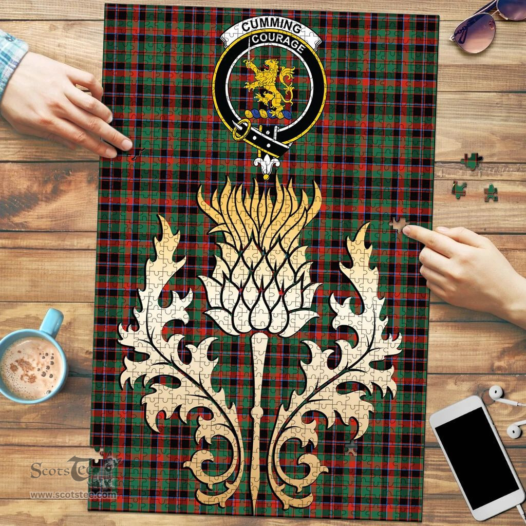Scottish Cumming Hunting Ancient Clan Tartan Puzzle - Thistle Gold Style Scottish Plaid Tartan Plaid