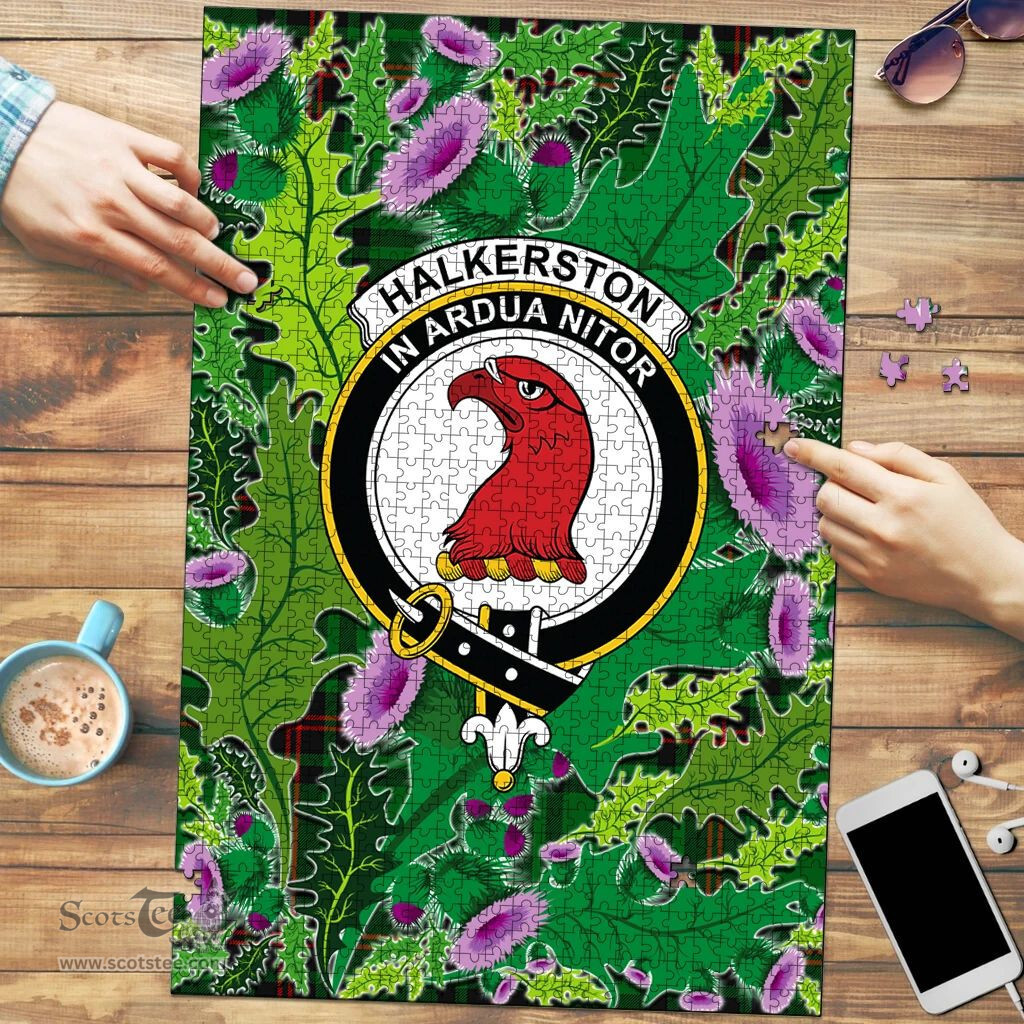 Scottish Halkerston Clan Tartan Puzzle - Thistle Pattern Style Scottish Plaid Tartan Plaid