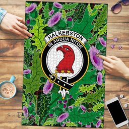 Scottish Halkerston Clan Tartan Puzzle - Thistle Pattern Style Scottish Plaid Tartan Plaid