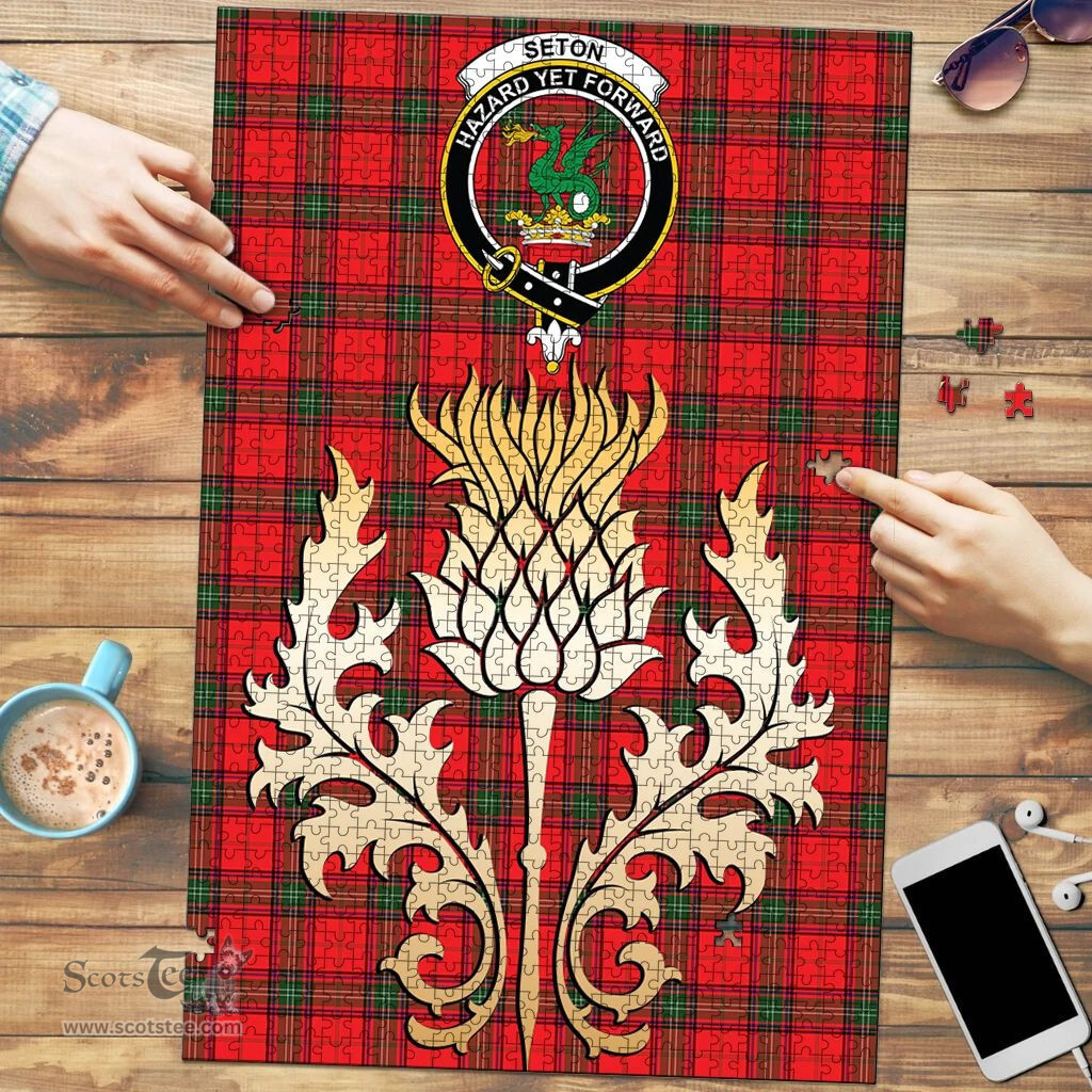 Scottish Seton Modern Clan Tartan Puzzle - Thistle Gold Style Scottish Plaid Tartan Plaid