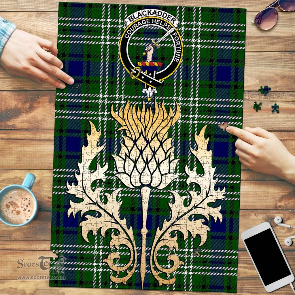 Scottish Blackadder Clan Tartan Puzzle - Thistle Gold Style Scottish Plaid Tartan Plaid