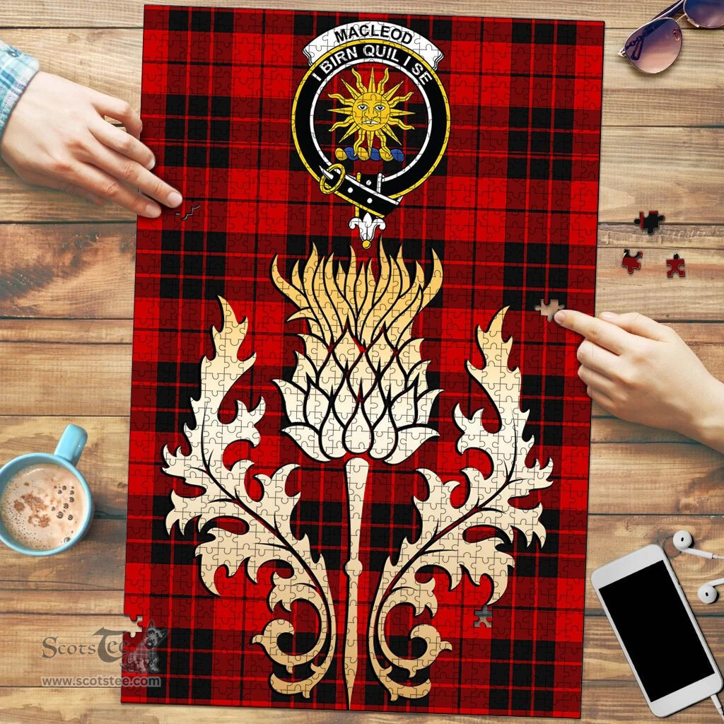 Scottish MacLeod of Raasay Clan Tartan Puzzle - Thistle Gold Style Scottish Plaid Tartan Plaid