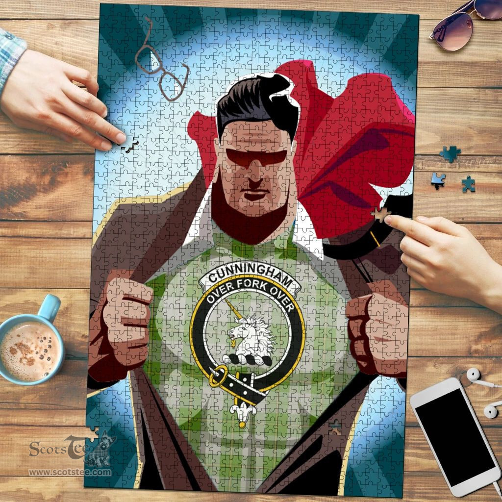 Scottish Cunningham Dress Green Dancers Clan Tartan Puzzle - Supper Hero Style Scottish Plaid Tartan Plaid