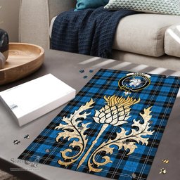 Scottish Ramsay Blue Ancient Clan Tartan Puzzle - Thistle Gold Style Scottish Plaid Tartan Plaid