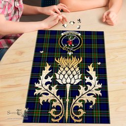 Scottish Colquhoun Modern Clan Tartan Puzzle - Thistle Gold Style Scottish Plaid Tartan Plaid