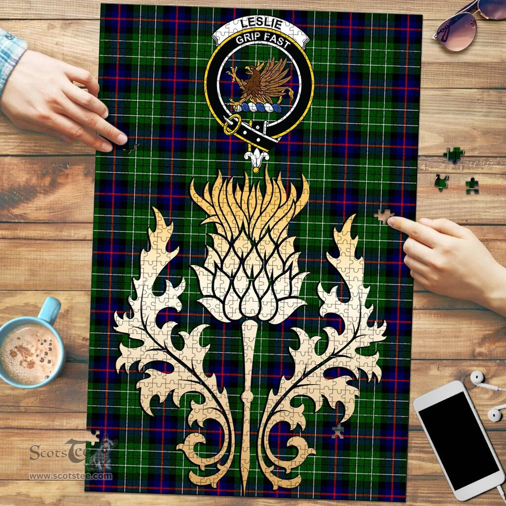 Scottish Leslie Hunting Clan Tartan Puzzle - Thistle Gold Style Scottish Plaid Tartan Plaid