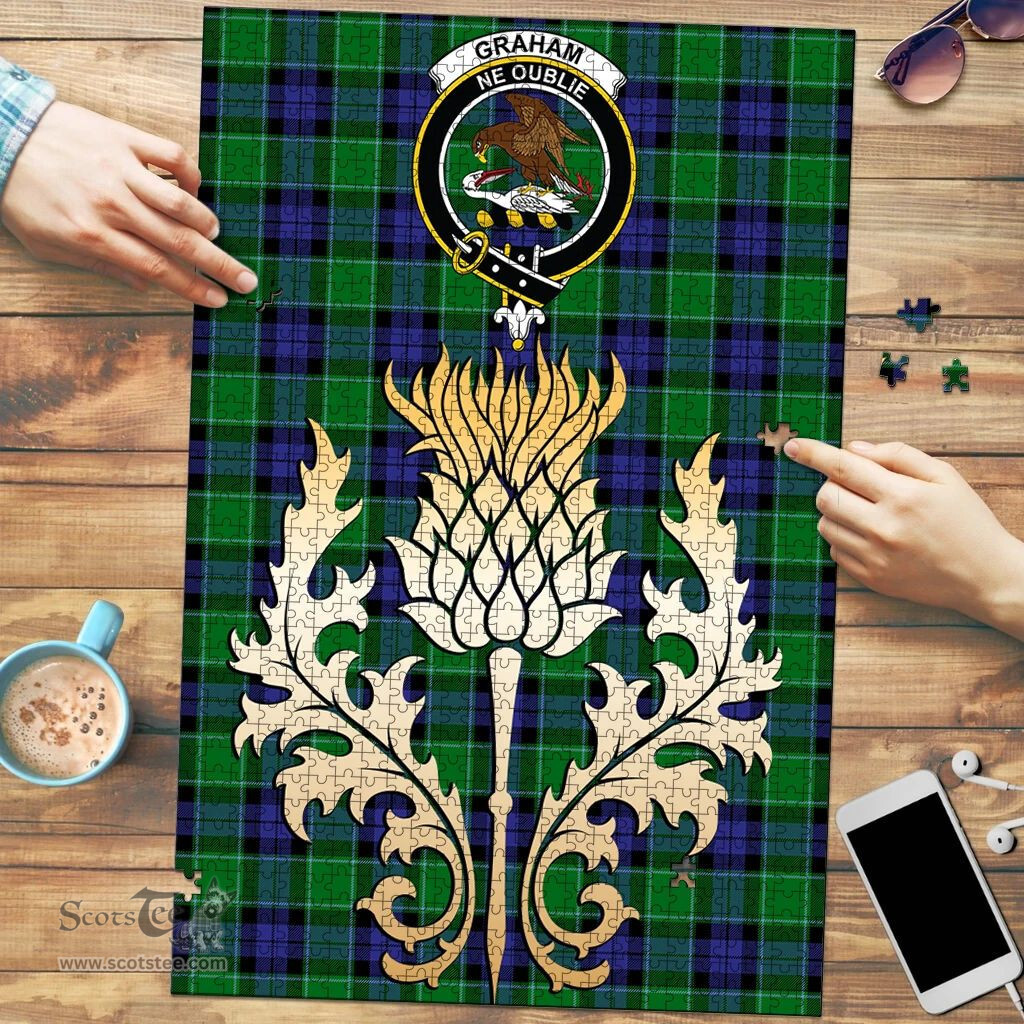Scottish Graham of Menteith Modern Clan Tartan Puzzle - Thistle Gold Style Scottish Plaid Tartan Plaid