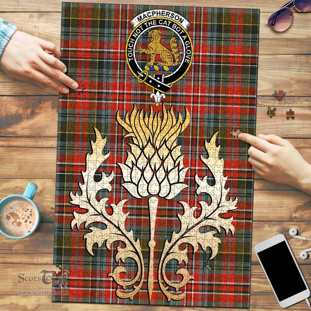 Scottish MacPherson Weathered Clan Tartan Puzzle - Thistle Gold Style Scottish Plaid Tartan Plaid