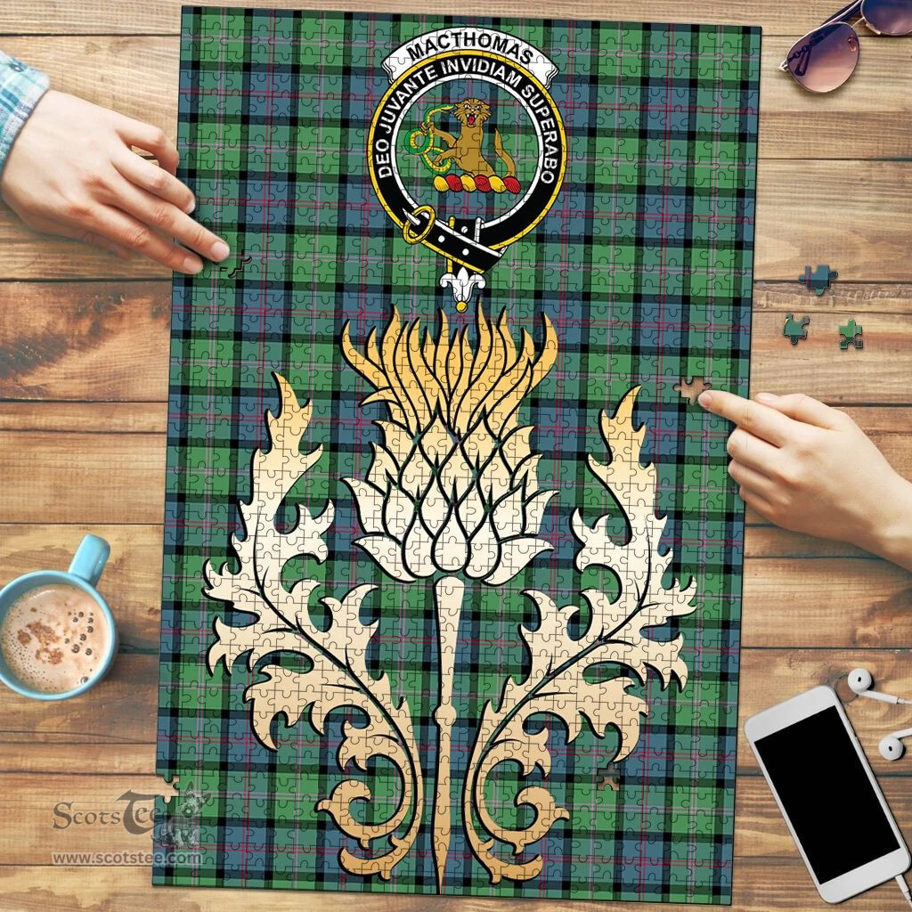 Scottish MacThomas Ancient Clan Tartan Puzzle - Thistle Gold Style Scottish Plaid Tartan Plaid
