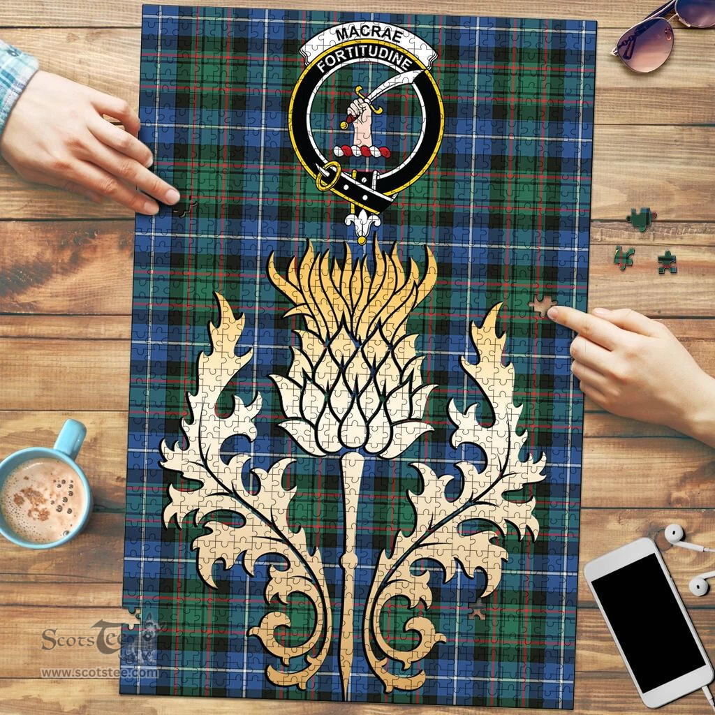 Scottish MacRae Hunting Ancient Clan Tartan Puzzle - Thistle Gold Style Scottish Plaid Tartan Plaid