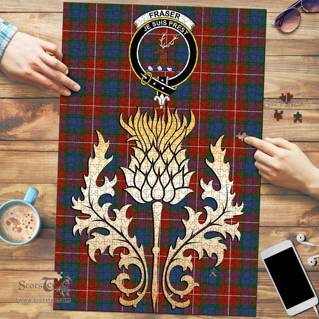 Scottish Fraser Ancient Clan Tartan Puzzle - Thistle Gold Style Scottish Plaid Tartan Plaid