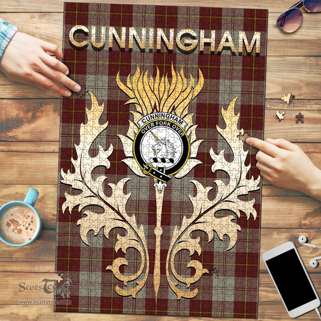 Scottish Cunningham Burgundy Dancers Clan Tartan Puzzle - Thistle Scotland Style Scottish Plaid Tartan Plaid