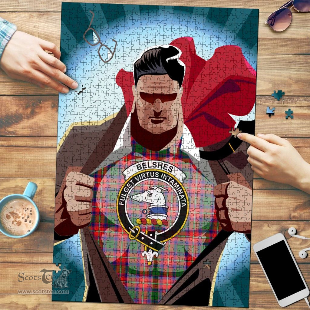Scottish Belshes Clan Tartan Puzzle - Supper Hero Style Scottish Plaid Tartan Plaid
