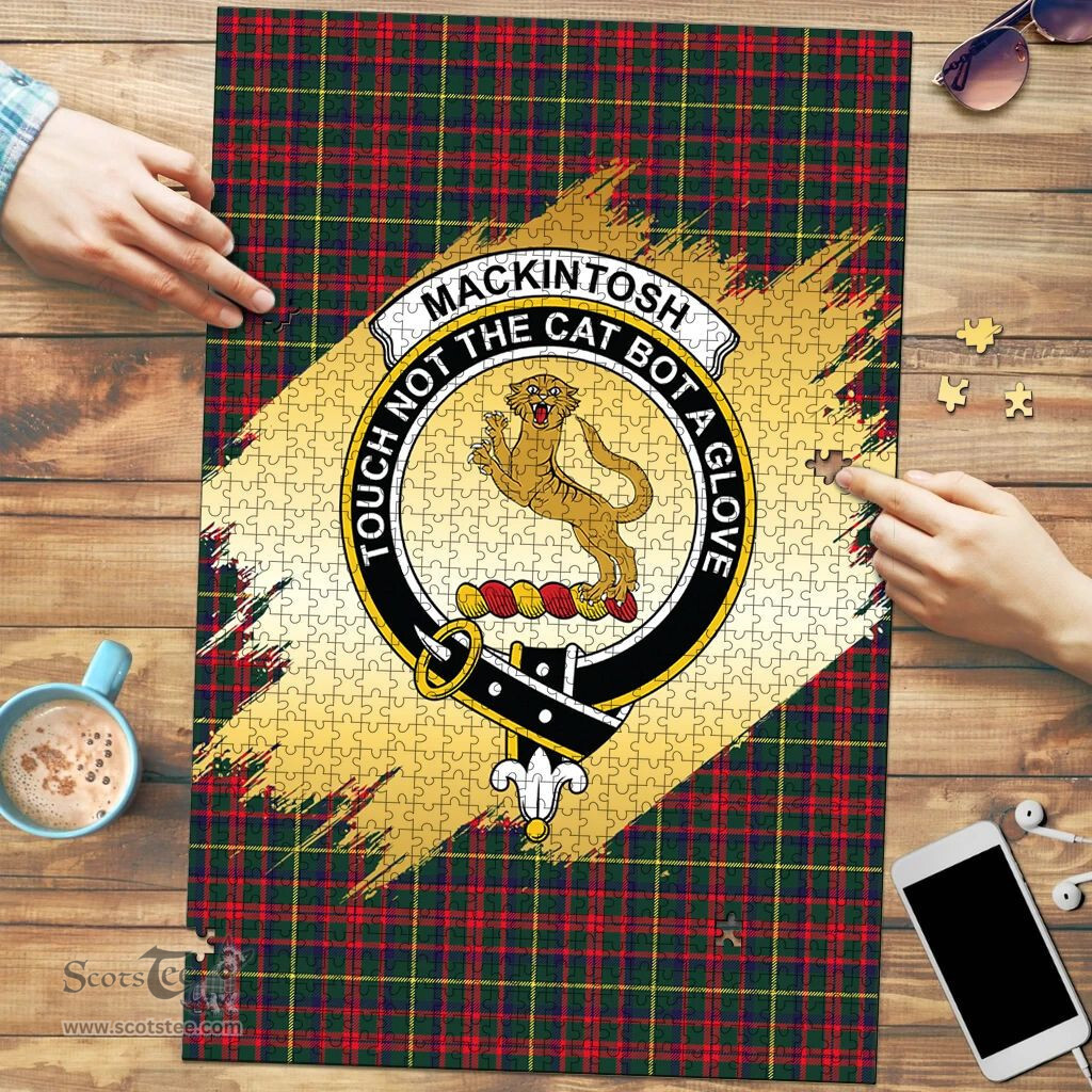 Scottish MacKintosh Hunting Modern Clan Tartan Puzzle - Gold Style Scottish Plaid Tartan Plaid