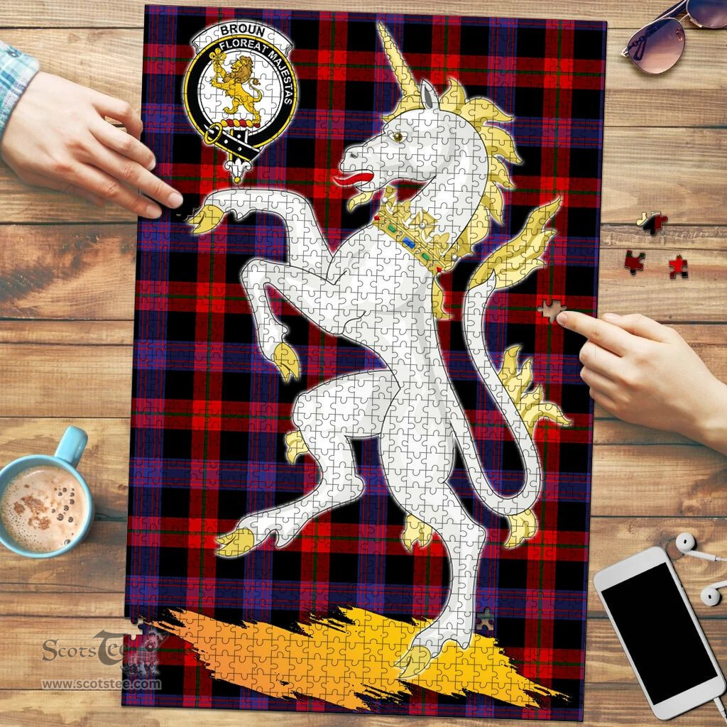 Scottish Broun Modern Clan Tartan Puzzle - Unicorn Style Scottish Plaid Tartan Plaid