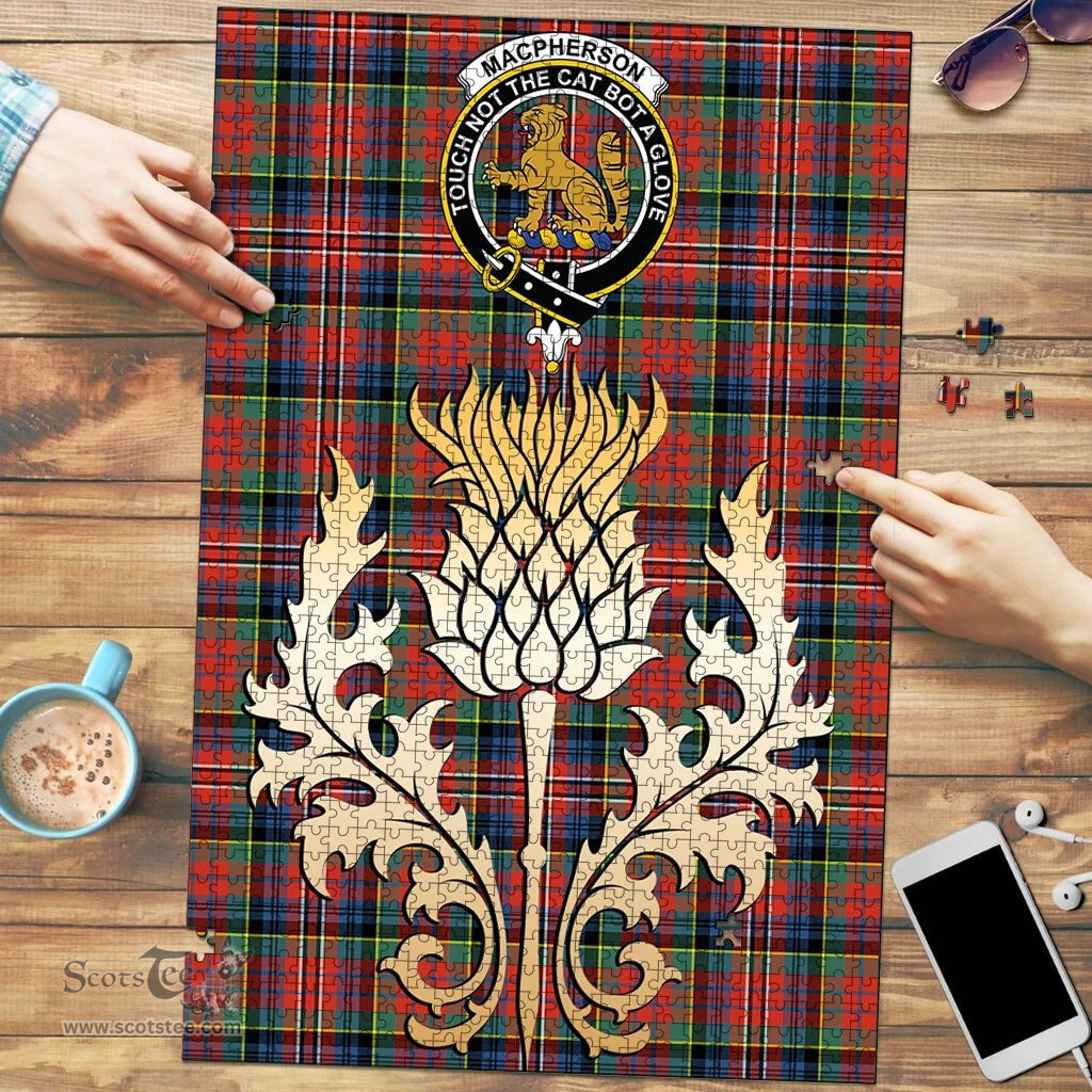 Scottish MacPherson Ancient Clan Tartan Puzzle - Thistle Gold Style Scottish Plaid Tartan Plaid