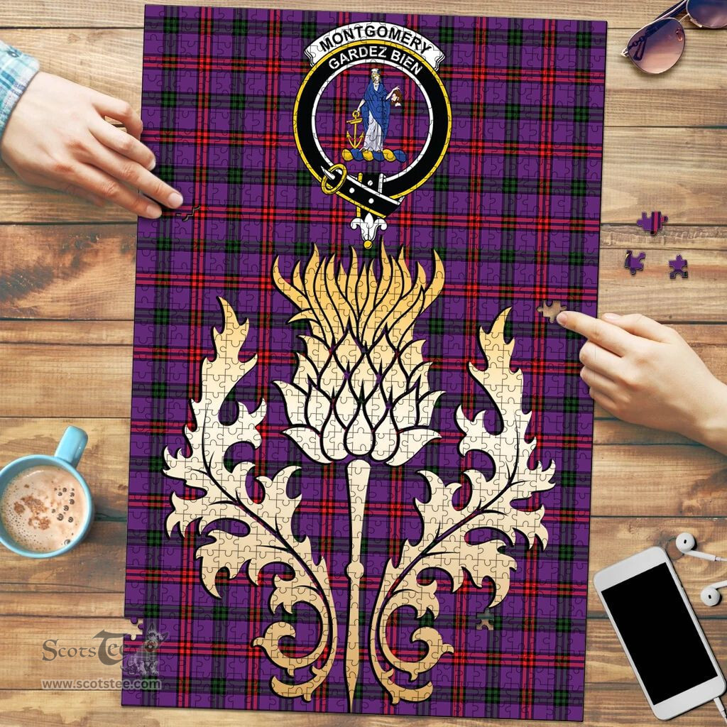 Scottish Montgomery Modern Clan Tartan Puzzle - Thistle Gold Style Scottish Plaid Tartan Plaid