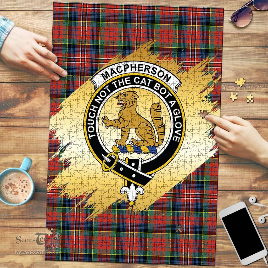Scottish MacPherson Ancient Clan Tartan Puzzle - Gold Style Scottish Plaid Tartan Plaid