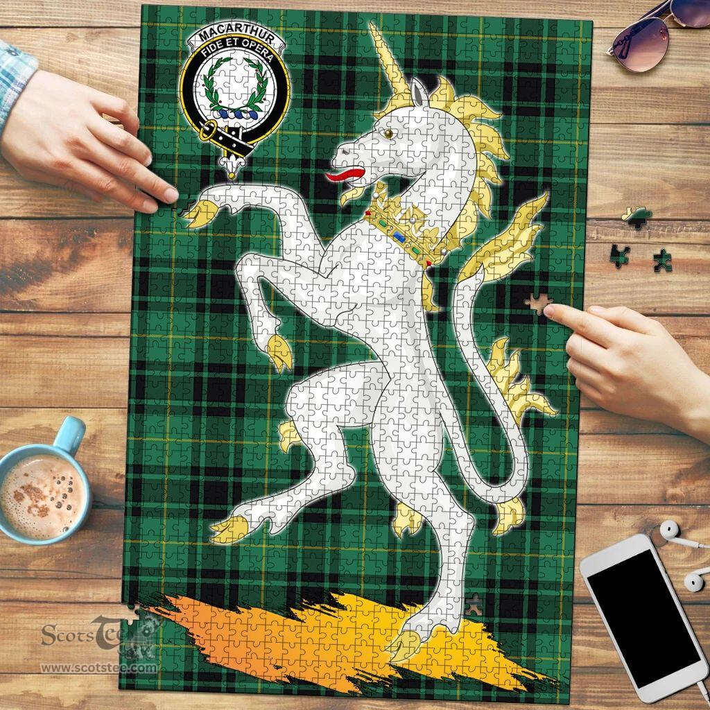Scottish MacArthur Ancient Clan Tartan Puzzle - Unicorn Style Scottish Plaid Tartan Plaid