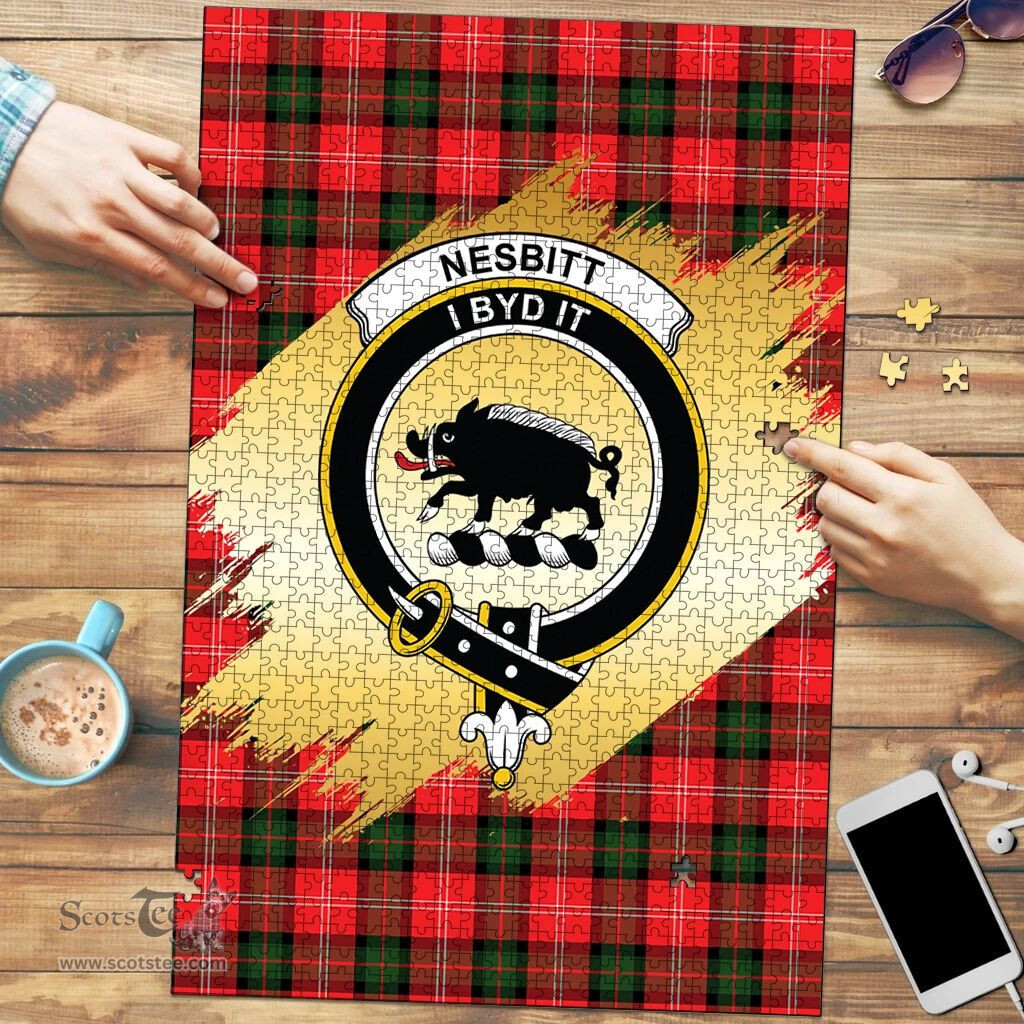 Scottish Nesbitt Modern Clan Tartan Puzzle - Gold Style Scottish Plaid Tartan Plaid