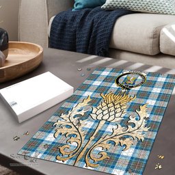 Scottish Stewart Muted Blue Clan Tartan Puzzle - Thistle Gold Style Scottish Plaid Tartan Plaid
