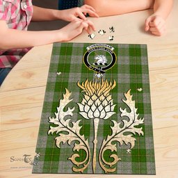 Scottish Cunningham Dress Green Dancers Clan Tartan Puzzle - Thistle Gold Style Scottish Plaid Tartan Plaid