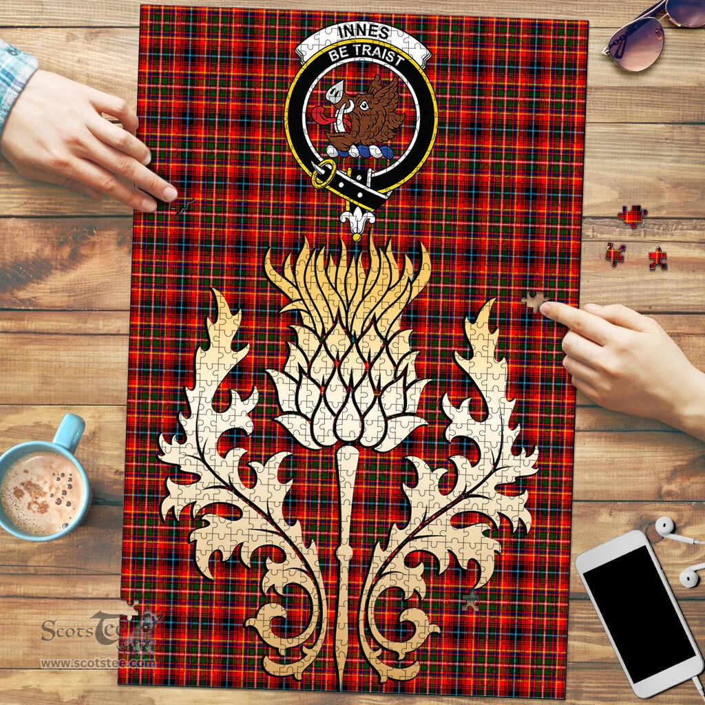 Scottish Innes Modern Clan Tartan Puzzle - Thistle Gold Style Scottish Plaid Tartan Plaid