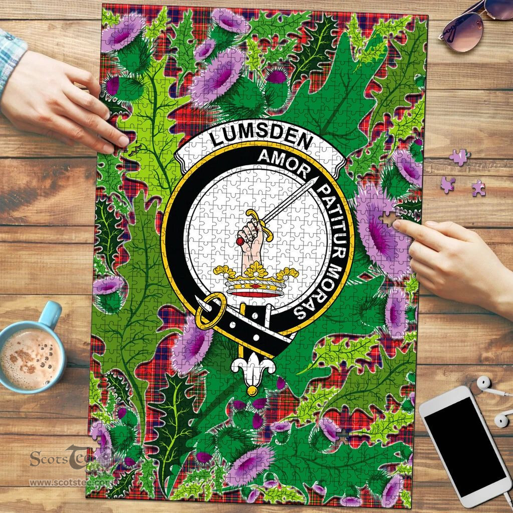 Scottish Lumsden Modern Clan Tartan Puzzle - Thistle Pattern Style Scottish Plaid Tartan Plaid