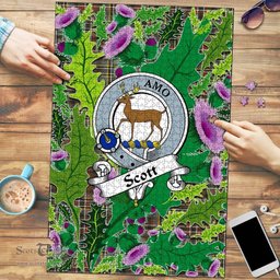 Scottish Scott Green Weathered Clan Tartan Puzzle - Thistle Pattern Style Scottish Plaid Tartan Plaid