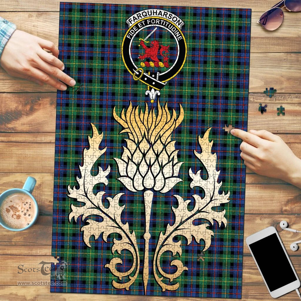 Scottish Farquharson Ancient Clan Tartan Puzzle - Thistle Gold Style Scottish Plaid Tartan Plaid