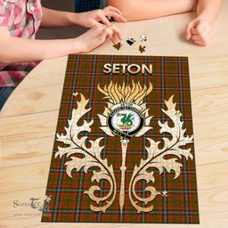 Scottish Seton Hunting Modern Clan Tartan Puzzle - Thistle Scotland Style Scottish Plaid Tartan Plaid