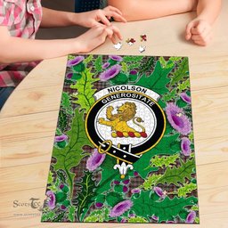 Scottish Nicolson Hunting Weathered Clan Tartan Puzzle - Thistle Pattern Style Scottish Plaid Tartan Plaid