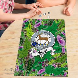 Scottish Scott Green Weathered Clan Tartan Puzzle - Thistle Pattern Style Scottish Plaid Tartan Plaid