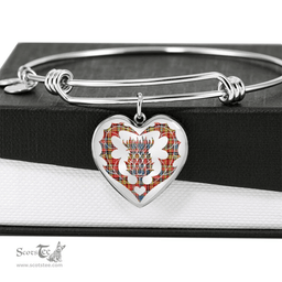 Scottish Ogilvie of Airlie Ancient Clan Tartan Bangle - Thistle Heart Shape Scottish Plaid Tartan Plaid