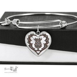 Scottish Murray of Atholl Weathered Clan Tartan Bangle - Thistle Heart Shape Scottish Plaid Tartan Plaid