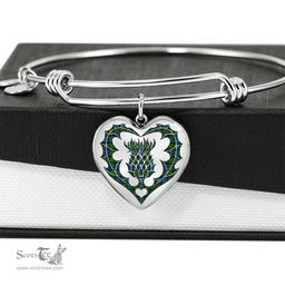 Scottish Newlands of Lauriston Clan Tartan Bangle - Thistle Heart Shape Scottish Plaid Tartan Plaid