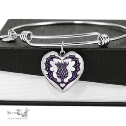 Scottish Pride of Scotland Clan Tartan Bangle - Thistle Heart Shape Scottish Plaid Tartan Plaid