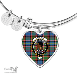 Scottish Stirling (of Keir) Clan Tartan Bangle - Crest Heart Bangle Scottish Plaid Tartan Plaid