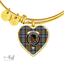 Scottish Stirling (of Keir) Clan Tartan Bangle - Crest Heart Bangle Scottish Plaid Tartan Plaid
