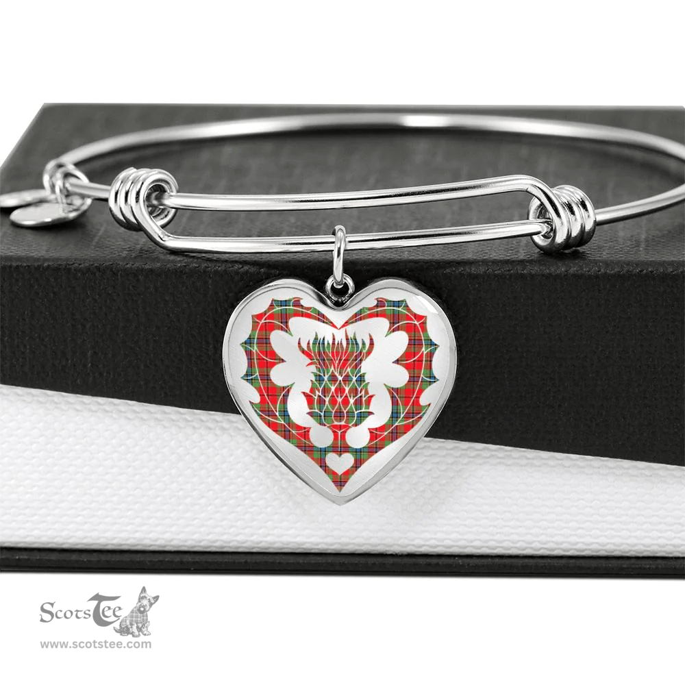 Scottish MacLean of Duart Modern Clan Tartan Bangle - Thistle Heart Shape Scottish Plaid Tartan Plaid